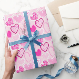 Papel De Presente Pink Heart Pattern Cute Romantic 