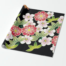 Papel De Presente Pink japonês e Pinta Amarelo - Padrão Quimono Flor