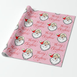 Papel De Presente Pink Jolly Papai Noel Vintage Feliz Natal