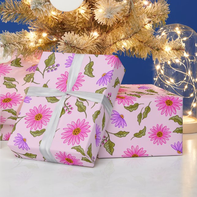 Papel De Presente Pink Lavender Lacy Daisy Wrapping Paper (Feriados)
