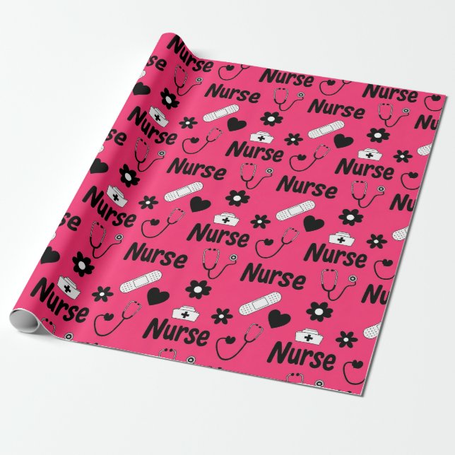 Papel De Presente Pink Nurse Life Seamless Pattern (2) (Desenrolado)