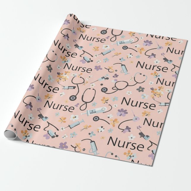 Papel De Presente Pink Nurse Life Seamless Pattern (3) (Desenrolado)
