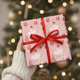 Papel De Presente Pink Nutcracker Ballet Christmas Gift Wrap