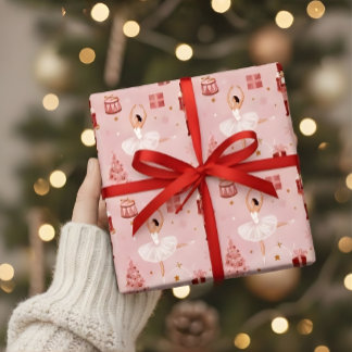 Papel De Presente Pink Nutcracker Ballet Christmas Gift Wrap