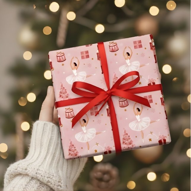 Papel De Presente Pink Nutcracker Ballet Christmas Gift Wrap (Criador carregado)