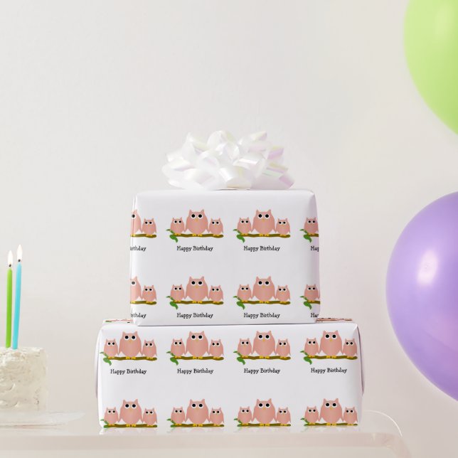Papel De Presente Pink Owls Design Birthday Gift (Presentes para festas)
