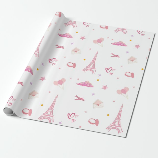 Papel De Presente Pink Paris Birthday Gift embrulhando Papel Eiffel (Desenrolado)