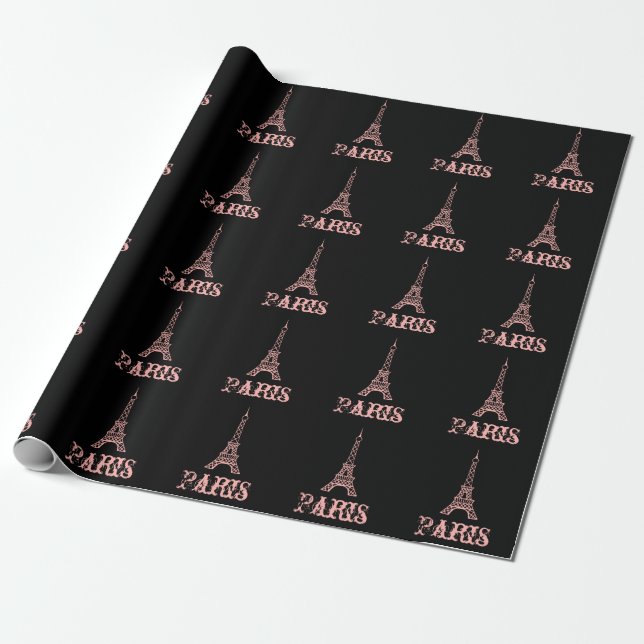 Papel De Presente Pink Paris Eiffel Tower Wrapping Paper  (Desenrolado)