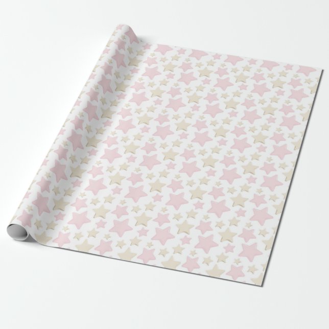 PAPEL DE PRESENTE PINK PASTEL E ESTRELAS TAN (Desenrolado)