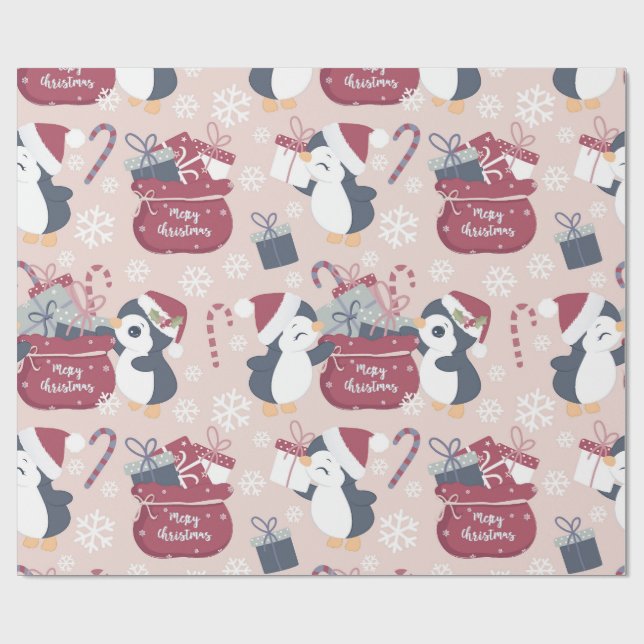 Papel De Presente Pink Penguins  (Aberto)