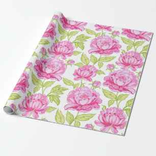Papel De Presente Pink Peony Floral