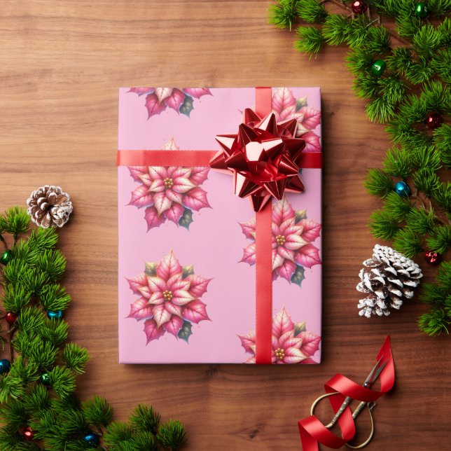 Papel De Presente Pink Poinsettia Christmas Holiday (Presente de Natal)