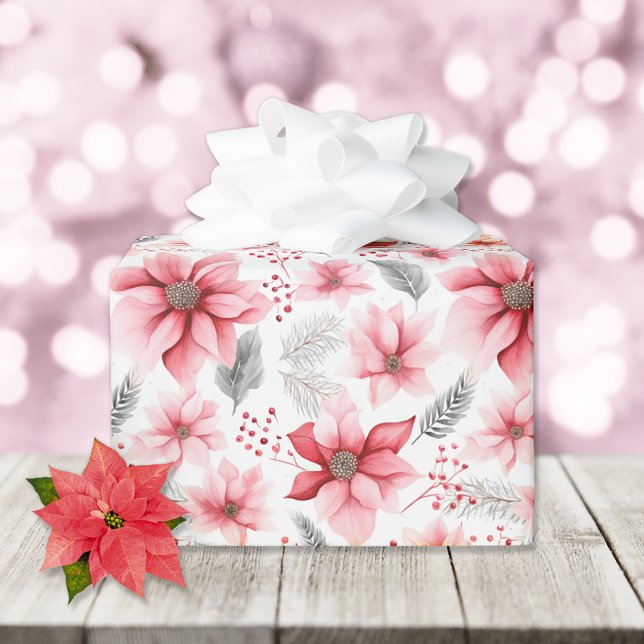 Papel De Presente Pink Poinsettia Natal (Criador carregado)