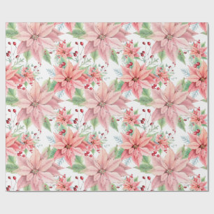 Papel De Presente Pink Poinsettias Padrão de Flor de Natal