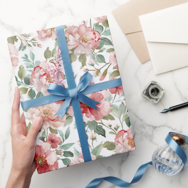 Papel De Presente Pink Red Floral Birthday (Presentear)