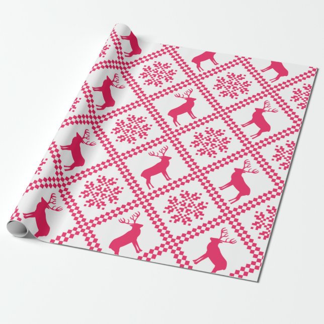 Papel De Presente Pink Reindeer - padrão geométrico de Natal (Desenrolado)