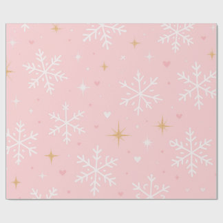 Papel De Presente Pink Snowflake & Gold Sparkle Christmas