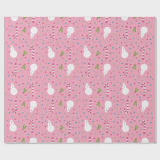 Papel De Presente Pink Snowman Wrapping Paper 