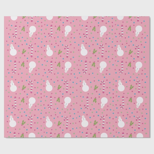 Papel De Presente Pink Snowman Wrapping Paper  (Aberto)