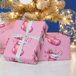 Papel De Presente Pink Stocking Christmas Holiday 