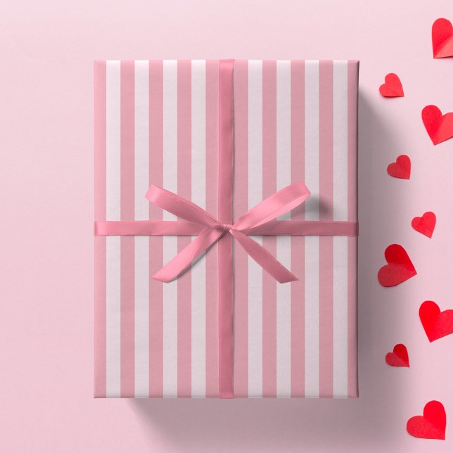 Papel De Presente Pink Stripe Girly Striped Preppy Girl Minimalist (Criador carregado)