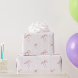 Papel De Presente Pink Stripes Bows Birthday
