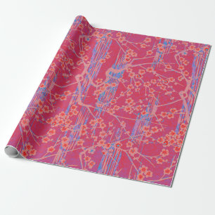 Papel De Presente PINK TEAL BLUE SAKURA FLORES Japoneses Floral