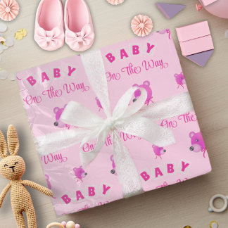 Papel De Presente Pink Teddy Bear With Text Baby Shower
