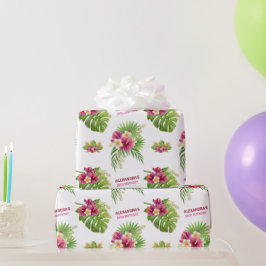 Papel De Presente Pink Tropical Floral Luau Party Gifts Birthday