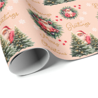 Papel De Presente Pink Vintage Santa Claus Gift