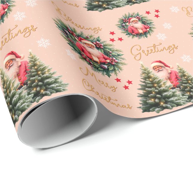 Papel De Presente Pink Vintage Santa Claus Gift  (Ponta do rolo)