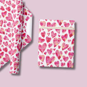 Papel De Presente Pink Watercolor Love Heart Standard