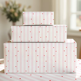 Papel De Presente Pink White Stripes + Hearts Wrapping Paper