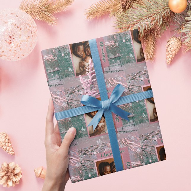 Papel De Presente Pink Winter Christmas Family Photo (Criador carregado)