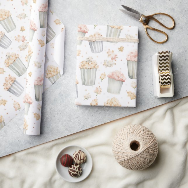 Papel De Presente Pink Yellow Popcorn Birthday (Artesanato)
