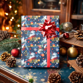 Papel De Presente Pino e Ornamentos Personalizados no Natal