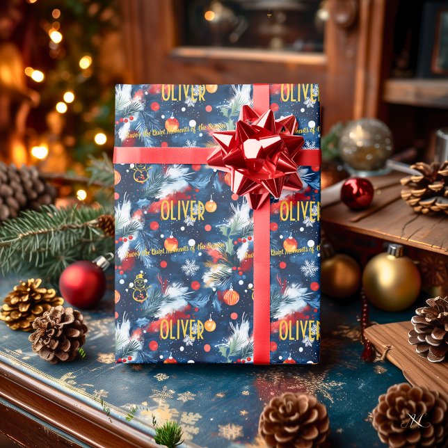 Papel De Presente Pino e Ornamentos Personalizados no Natal (Criador carregado)