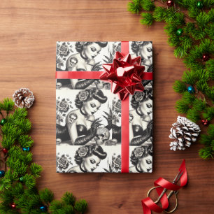 Papel De Presente Pino-up do Gótico tatuado retrô