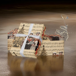 Papel De Presente Pinos de Natal Música Fita Vermelha