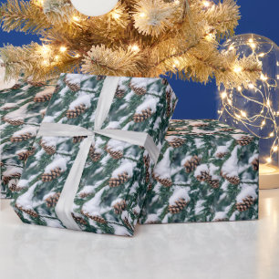 Papel De Presente Pinos de neve com palha de Natal