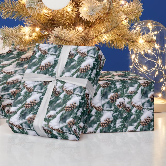 Papel De Presente Pinos de neve com palha de Natal (Feriados)