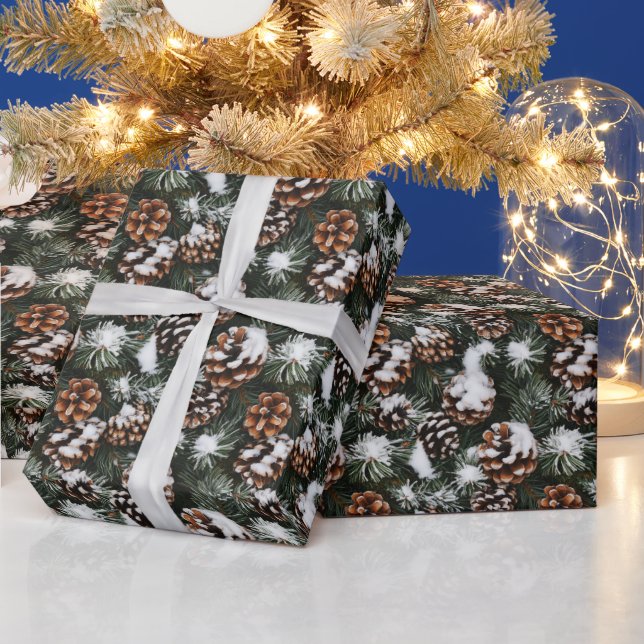 Papel De Presente Pinos de neve com palha de Natal (Feriados)