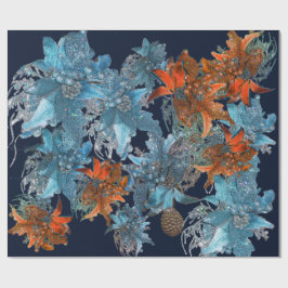 PAPEL DE PRESENTE PINSETAS AZUIS VERMELHAS, ESTRELAS DE NATAL EM ESP