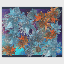 PAPEL DE PRESENTE PINSETAS AZUIS VERMELHAS, ESTRELAS DE NATAL EM ESP