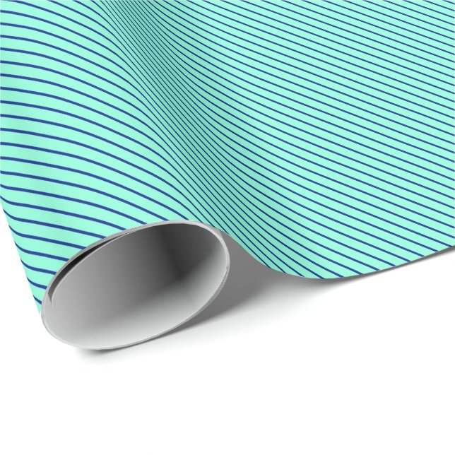 Papel De Presente Pinstripes diagonais - aqua e marinho (Ponta do rolo)