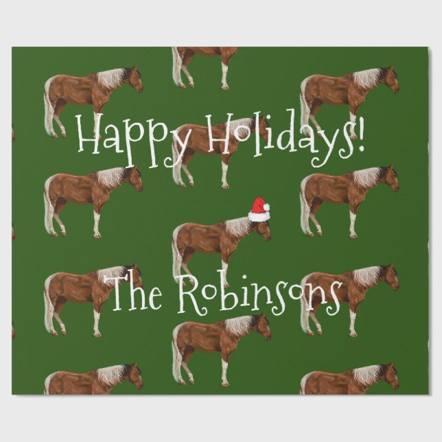 Papel De Presente Pinte cavalos & o Natal vermelho do chapéu do (Aberto)