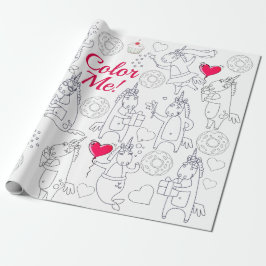 Papel De Presente Pinte Seu Presente Personalizado de Unicórnio