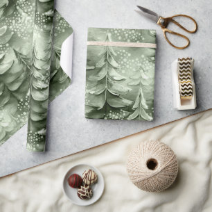 Papel De Presente Pinted Christmas Trees Green ID1008