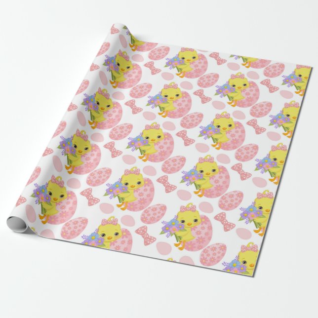 PAPEL DE PRESENTE PINTINHO AMARELO COM OVOS DE TINTA (Desenrolado)