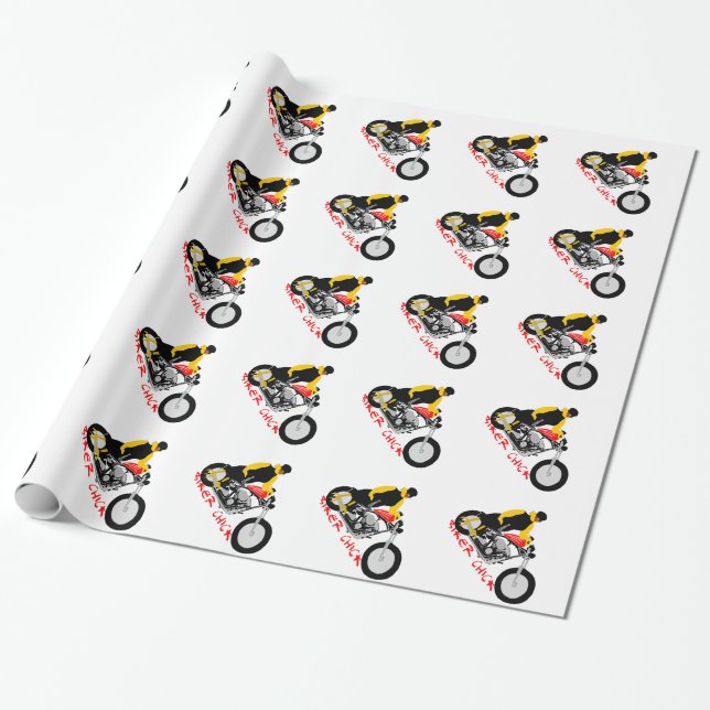 Papel De Presente PINTINHO BIKER sentado em sua moto (Desenrolado)